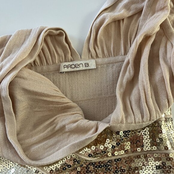 Arden B. Gold sequin beige stretchy knit bodycon dress SM - Picture 4 of 7